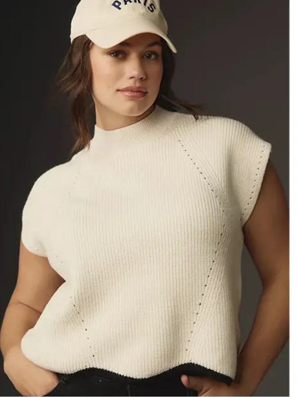 Like NEW Anthropologie Maeve Cream Knit Sleeveless Sweater with Black Hem